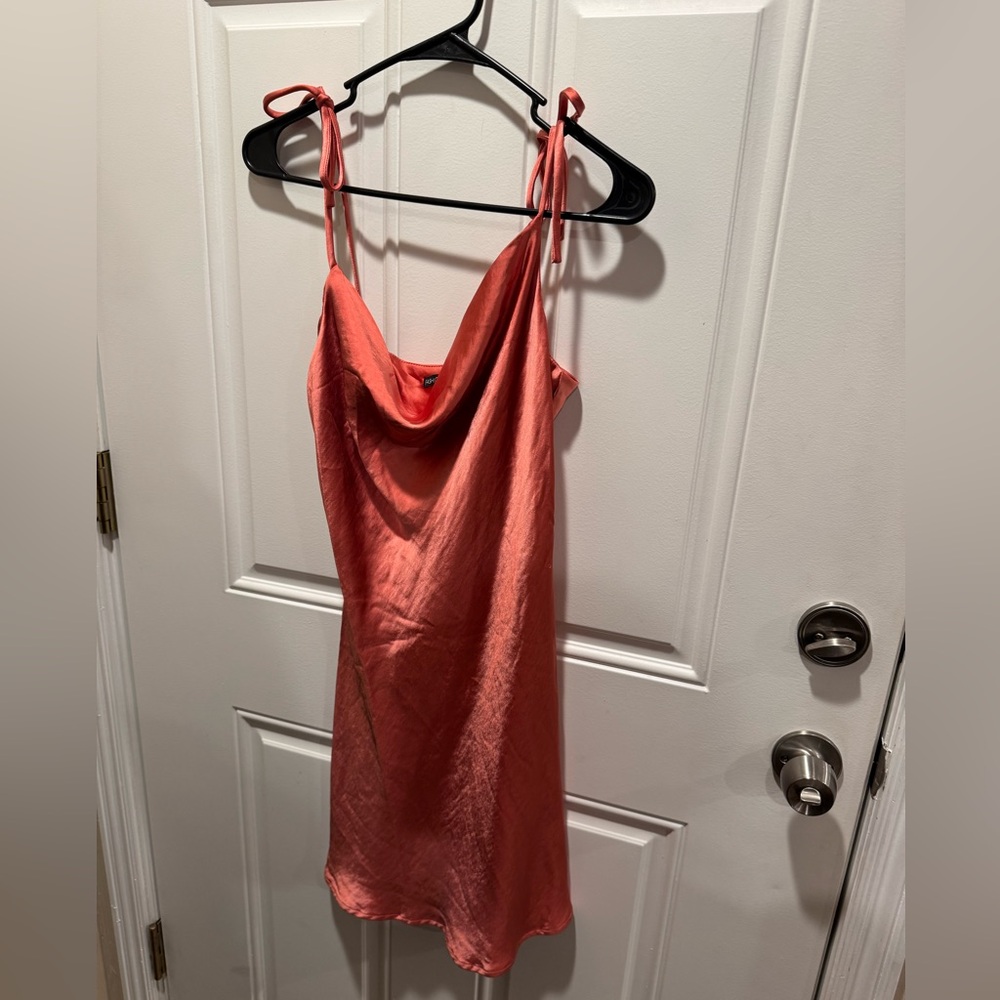 Pink/Salmon satin-feel mini going out dress